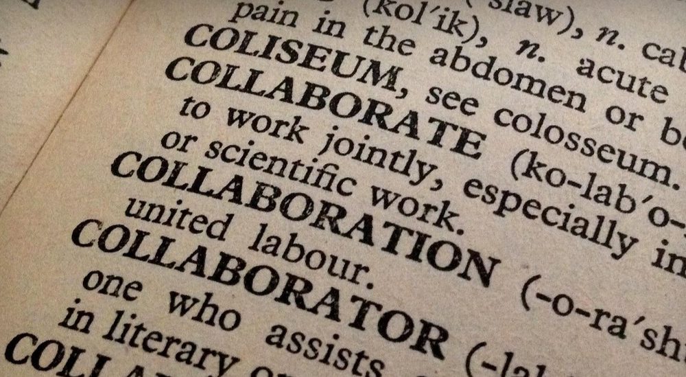 Text om Collaborate, Collaboration från ordbok